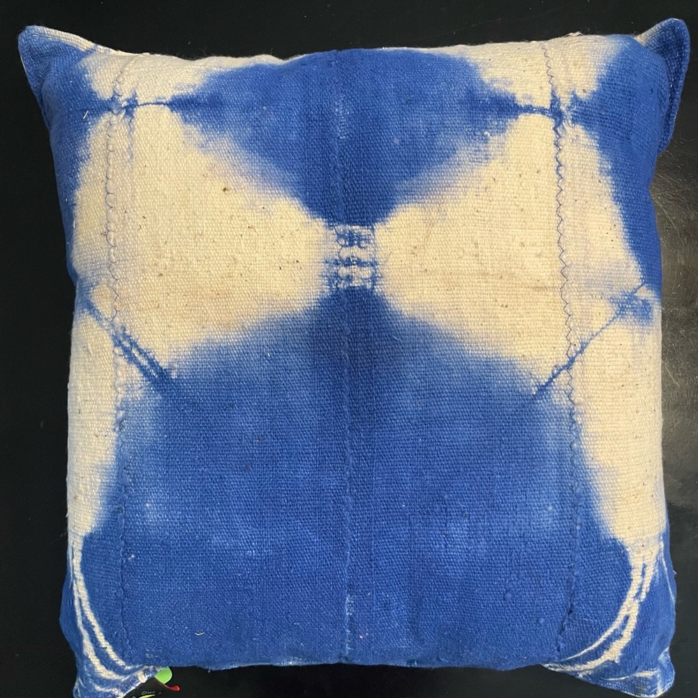 Handcrafted Blue and Cream Tie-Dye Pillow
